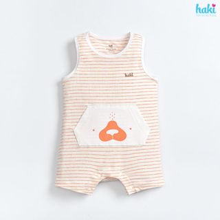 Bộ áo liền quần body đùi sát nách kẻ, túi ốp vải tre cao cấp Haki BB046