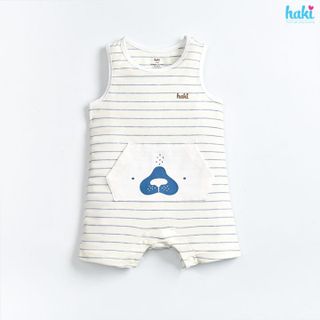 Bộ áo liền quần body đùi sát nách kẻ, túi ốp vải tre cao cấp Haki BB046
