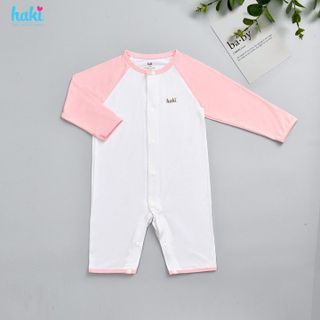Bộ body cho bé sơ sinh cài cúc giữa, tay phối màu vải sợi tre cao cấp HAKI BB037