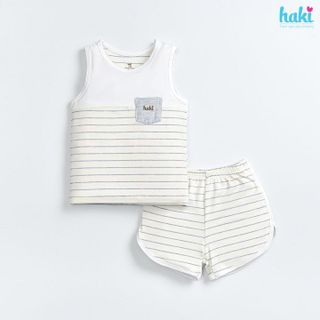 Bộ quần áo sát nách kẻ phối màu cho bé Haki vải tre cao cấp siêu mềm mịn BB045