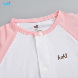 Bộ body cho bé sơ sinh cài cúc giữa, tay phối màu vải sợi tre cao cấp HAKI BB037