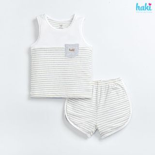 Bộ quần áo sát nách kẻ phối màu cho bé Haki vải tre cao cấp siêu mềm mịn BB045