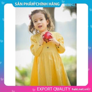 Váy bé gái dài tay Haki vải Linen cao cấp HK493 (Vàng)