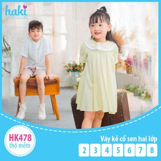 Đầm bé gái cổ sen hai lớp thô mềm HAKI - Vàng hoa nhí HK477