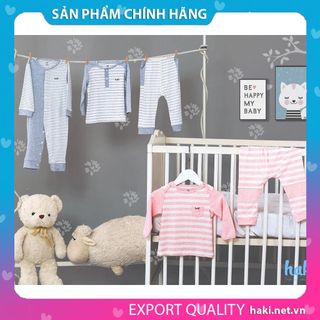 Bộ quần áo dài tay cài giữa, túi tròn cho bé vải sợi tre cao cấp Haki BB024
