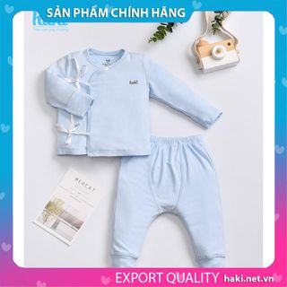 Bộ quần áo sơ sinh vạt lệch buộc dây vải sợi tre cao cấp BB035, set dài tay cho bé hàng chính hãng HAKI