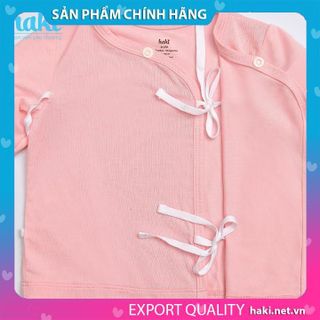 Bộ quần áo sơ sinh vạt lệch buộc dây vải sợi tre cao cấp BB035, set dài tay cho bé hàng chính hãng HAKI