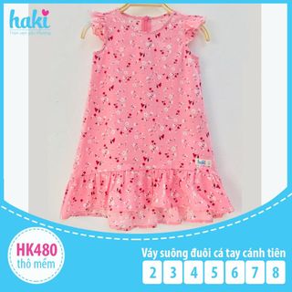 Váy bé gái suông đuôi cá tay cánh tiên- Hồng hoa Trắng- HK480 HAKI