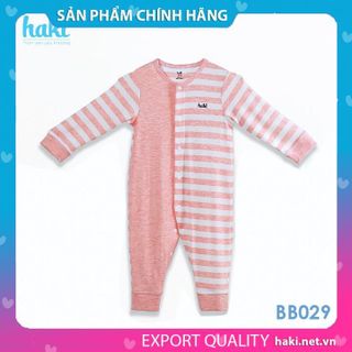 Body dài tay cài giữa phối nửa thân Haki, Bodysuit cho bé trai bé gái chất liệu vải sợi tre cao cấp (Bamboo) BB029 -