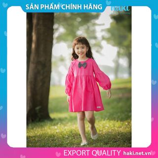 Đầm bé gái_Váy nhung tay bồng - hồng - Haki- HK496