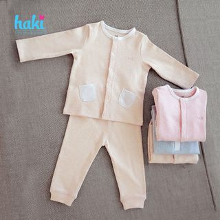 Bộ quần áo dài tay cài giữa hai túi ốp Melange Cotton cao cấp cho bé HAKI BC003 giá sỉ
