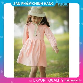 Váy bé gái dài tay Haki vải Linen cao cấp Hồng HK493