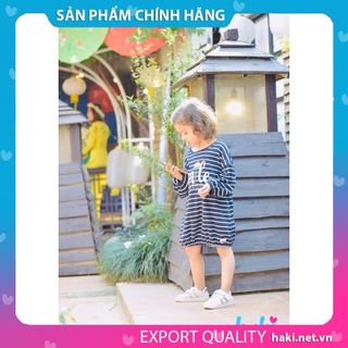 Váy kẻ cotton HAKI (3 màu)_ HK503, đầm thun dài tay cho bé gái HAKI