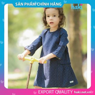 Váy bé gái thô nhún sườn hai tầng HK494 - Xanh navy in họa tiết-HAKI