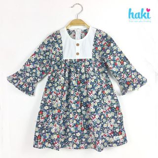 Váy bé gái thô hoa nhí phối ngực tay xòe -chính hãng HAKI HK490 (Hoa gấu)