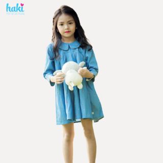 Váy bé gái dài tay cổ sen xếp li - HK487.2, đầm thiết kế cho bé 10-27kg Haki