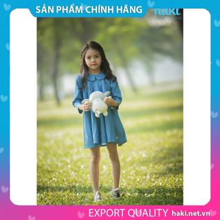Váy bé gái dài tay cổ sen xếp li - HK487.2, đầm thiết kế cho bé 10-27kg Haki