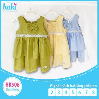 Váy bé gái sát nách hai tầng phối ren, đính nơ HK506 HAKI