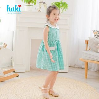 Váy bé gái kẻ cổ sen HAKI (kẻ xanh lá)