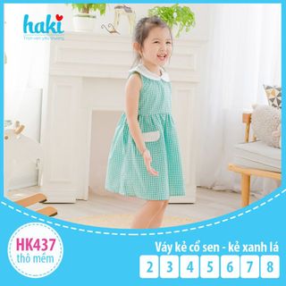 Váy bé gái kẻ cổ sen HAKI (kẻ xanh lá)