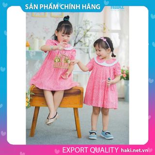 Váy bé gái cổ sen hai lớp xinh xắn HAKI-HK478 (Đỏ hoa nhí)
