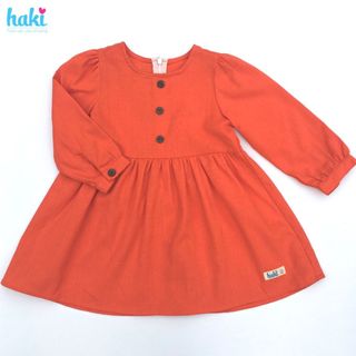 Váy bé gái dài tay Haki vải Linen cao cấp HK493 (Cam)