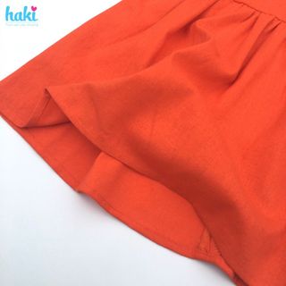 Váy bé gái dài tay Haki vải Linen cao cấp HK493 (Cam)