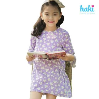 Đầm bé gái HAKI vải thô Hàn Quốc kiểu nhún sườn hai tầng siêu yêu-HK494
