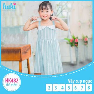 Váy bé gái cúp ngực- Kẻ xanh to HK482, đầm thiết kế cho bé đủ size 1-8y Haki