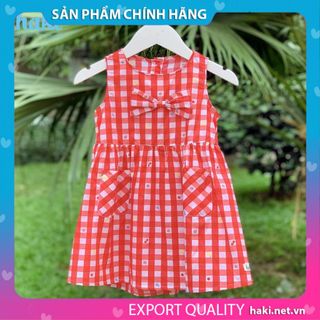 Váy bé gái thô kẻ cổ tròn sát nách đính nơ HK511 (đủ size từ 10-27kg) - HAKI