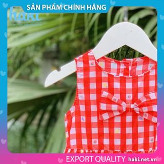 Váy bé gái thô kẻ cổ tròn sát nách đính nơ HK511 (đủ size từ 10-27kg) - HAKI