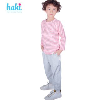 Áo cotton kẻ cổ trụ cho bé trai và gái HAKI (2 màu Đỏ, Xanh)
