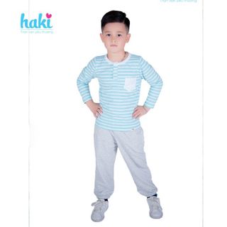 Áo cotton kẻ cổ trụ cho bé trai và gái HAKI (2 màu Đỏ, Xanh)