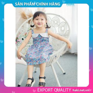 Váy bé gái cúp ngực Haki- Hoa xanh đỏ-HK482