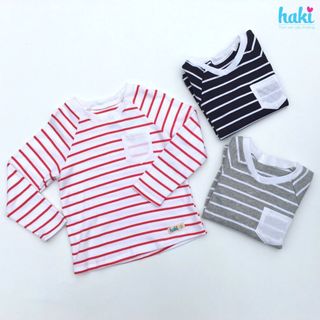 Áo cotton kẻ dài tay ranglan (3 màu) cho bé trai bé gái HAKI
