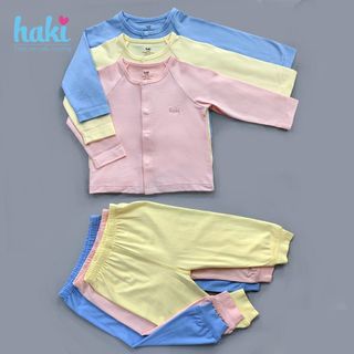 Bộ quần áo dài cài giữa tay raglan cho bé - set mặc nhà bé trai và gái HAKI - Bamboo+ Cotton BB010 giá sỉ