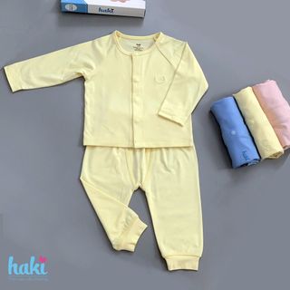Bộ quần áo dài cài giữa tay raglan cho bé - set mặc nhà bé trai và gái HAKI - Bamboo+ Cotton BB010