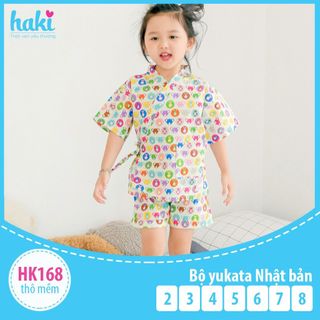 Bộ Yukata - vàng nhạt (mặt gấu) vải thô cao cấp cho bé trai bé gái Haki