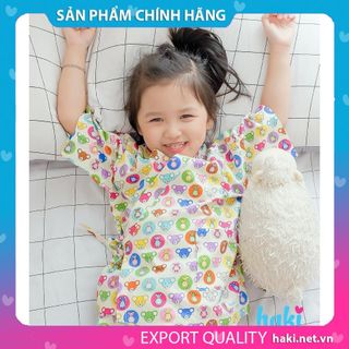 Bộ Yukata - vàng nhạt (mặt gấu) vải thô cao cấp cho bé trai bé gái Haki