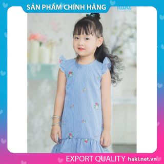 Váy bé gái suông đuôi cá tay cánh tiên HAKI- HK480 (Kẻ xanh thêu hoa)
