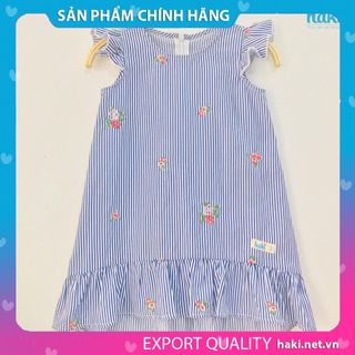 Váy bé gái suông đuôi cá tay cánh tiên HAKI- HK480 (Kẻ xanh thêu hoa)