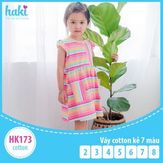 Váy bé gái kẻ sắc màu- Haki, đầm hè cho bé đi chơi