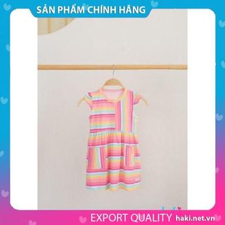 Váy bé gái kẻ sắc màu- Haki, đầm hè cho bé đi chơi