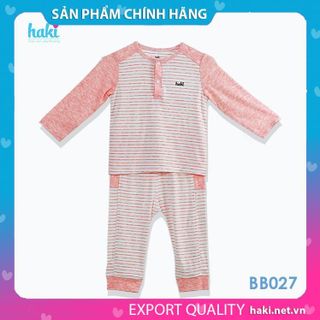 Bộ quần áo dài tay cổ trụ can đáp vai cho bé vải tre cao cấp Haki BB027