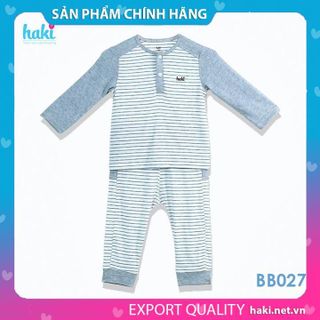 Bộ quần áo dài tay cổ trụ can đáp vai cho bé vải tre cao cấp Haki BB027