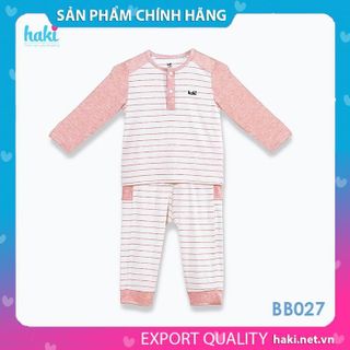 Bộ quần áo dài tay cổ trụ can đáp vai cho bé vải tre cao cấp Haki BB027