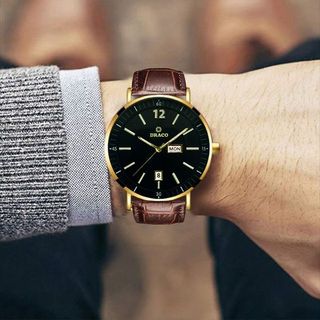 Đồng Hồ Nam - Thương Hiệu DRACO D21-ST01 " The First boy" đen dây da bò nâu