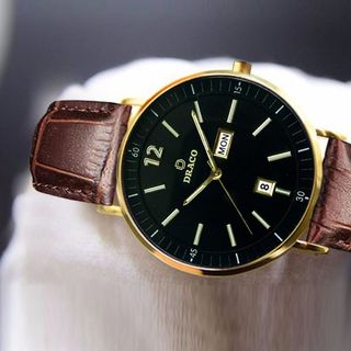Đồng Hồ Nam - Thương Hiệu DRACO D21-ST01 " The First boy" đen dây da bò nâu