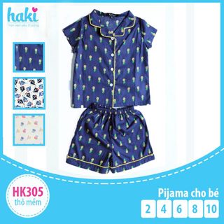 Bộ Pijama cho bé gái vải thô hàn Haki (Xanh than)