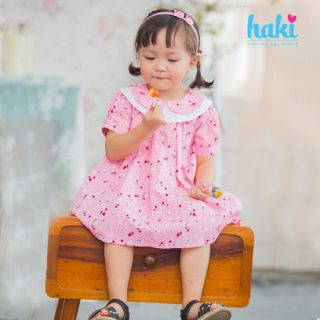 Váy bé gái thiết kế cộc tay vải thô cổ sen hai lớp - HAKI HK479